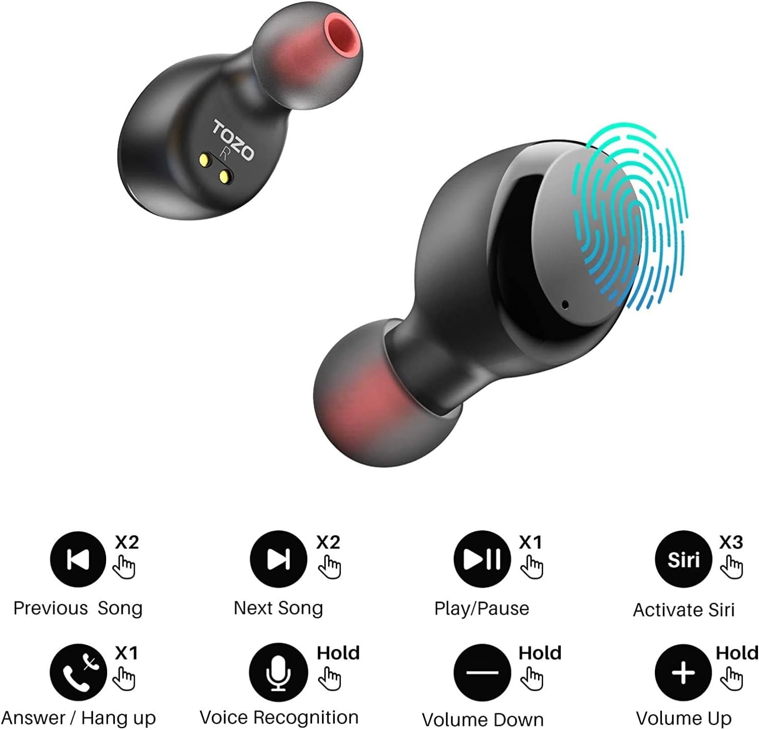 TOZO T6 True Wireless Earbuds Bluetooth 5.3 Headphones 45H Long Playtime, Wireless Charging Case, IPX8 Waterproof Stereo Earphones, Built-in Mic Calls, Headset Premium Deep Bass 32 Preset EQs via APP - Image 9